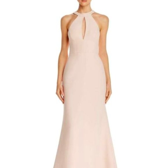 New* BCBGMAXAZRIA Cut-Out Halter-Neck Gown Dress Bare Pink Color Size 8 $338.00 - Picture 2 of 9
